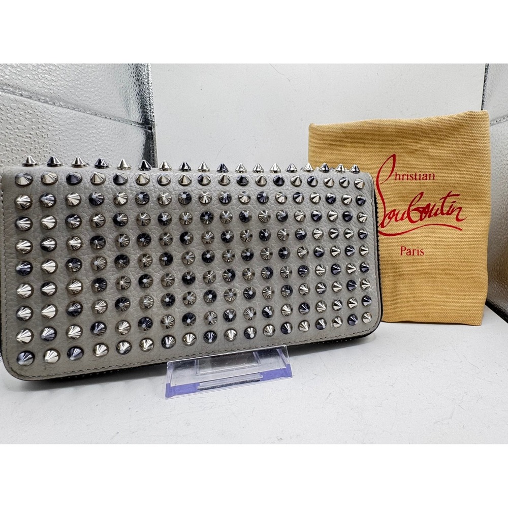 Christian‎ Louboutin Panettone Grey Spiked Leather Zip Around Continental Wallet